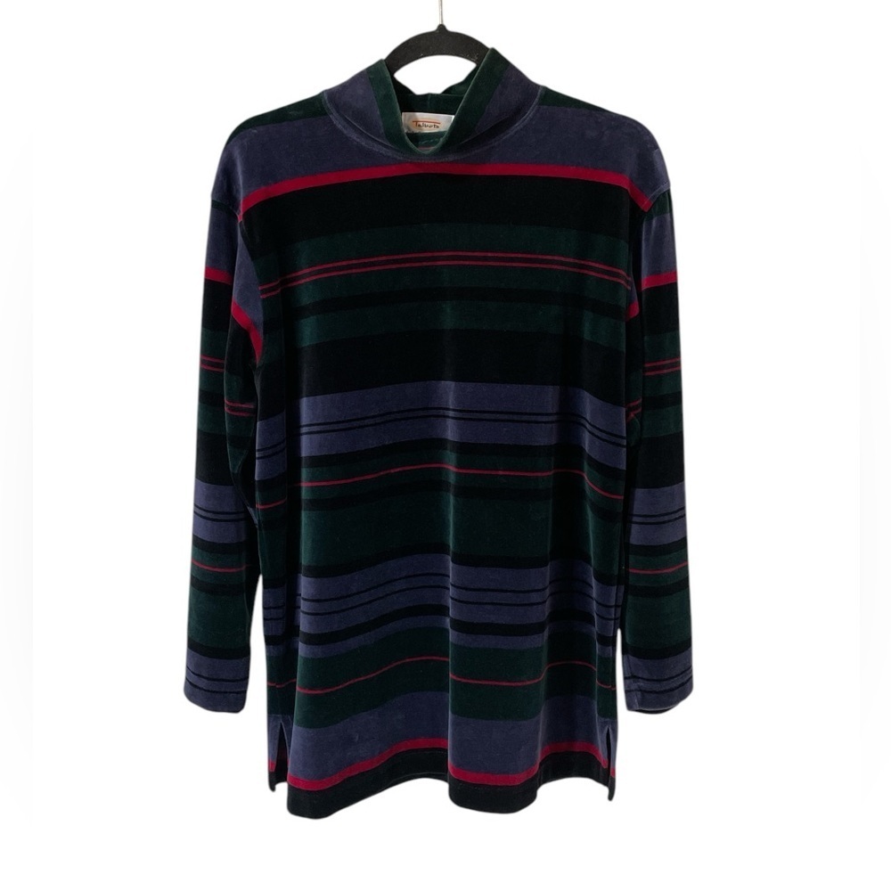 Talbots Petites Top Velvet Sweater Mock Neck Striped Long Sleeve Size P